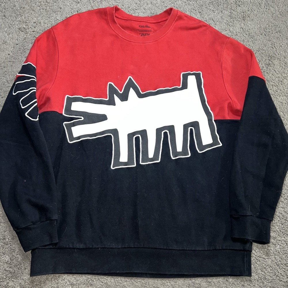 ZARA x Keith Haring Barking Dog Color Block Crewneck Sweatshirt Men's XL